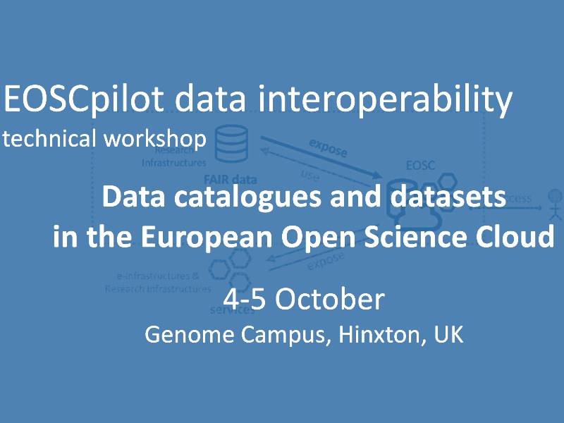EOSCpilot data interoperability technical workshop. Data catalogues and datasets in the European Open Science Cloud